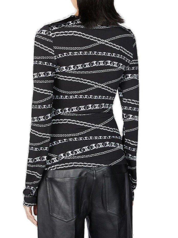 Paco Rabanne Chain-Printed Long-Sleeved Crewneck Top