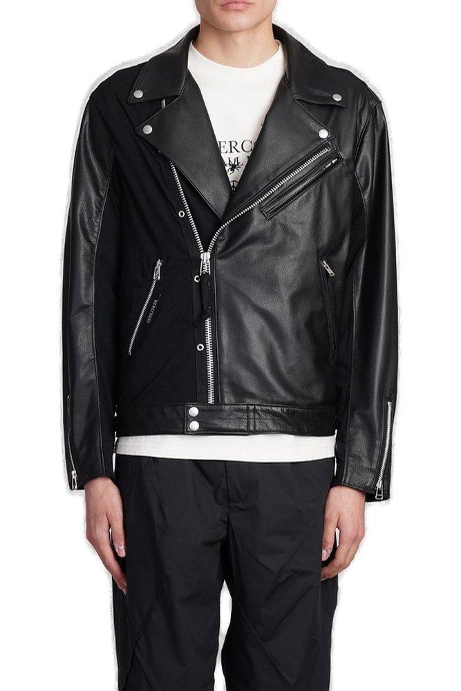 Undercover Panelled Leather Zipped Biker Jacket