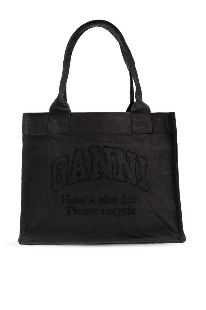 Ganni Logo Embroidered Large Tote Bag