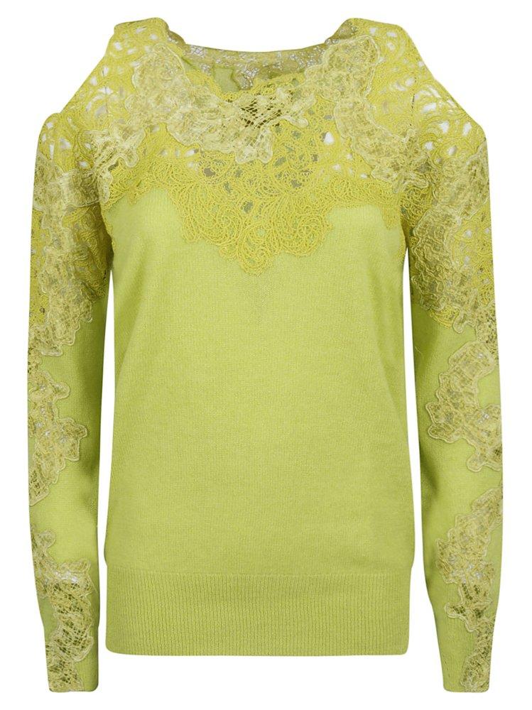 Ermanno Scervino Floral-Laced Off-Shoulder Knitted Top