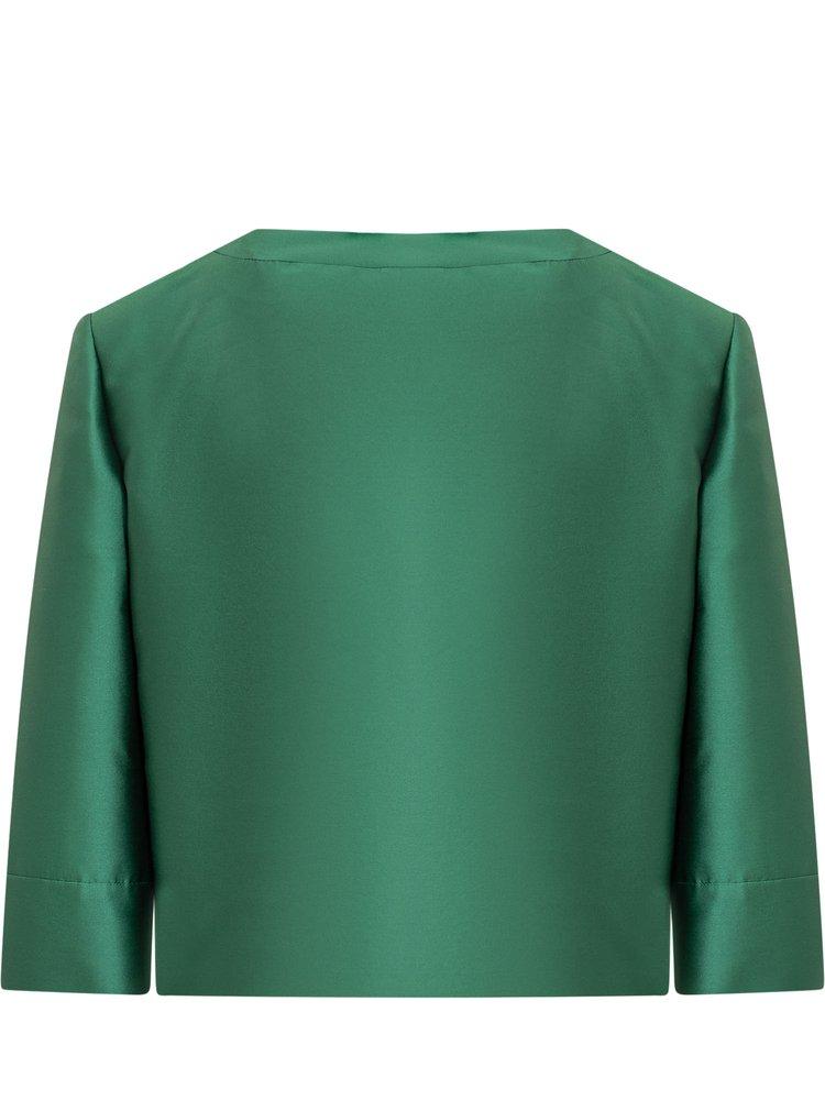 Alberta Ferretti Crewneck Cropped Satin Jacket