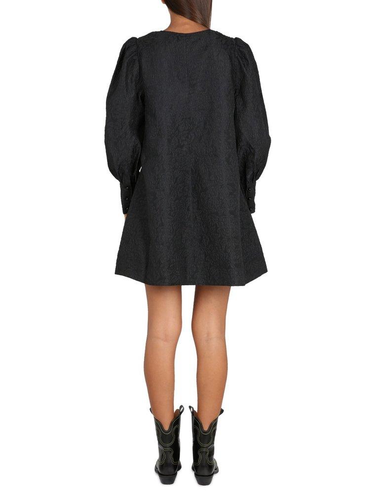 Ganni Jacquard Long-Sleeved Mini Dress