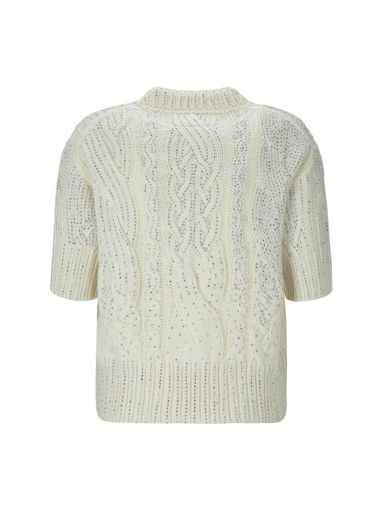 Ermanno Scervino Cable-Knitted Mock Neck Embellished Top