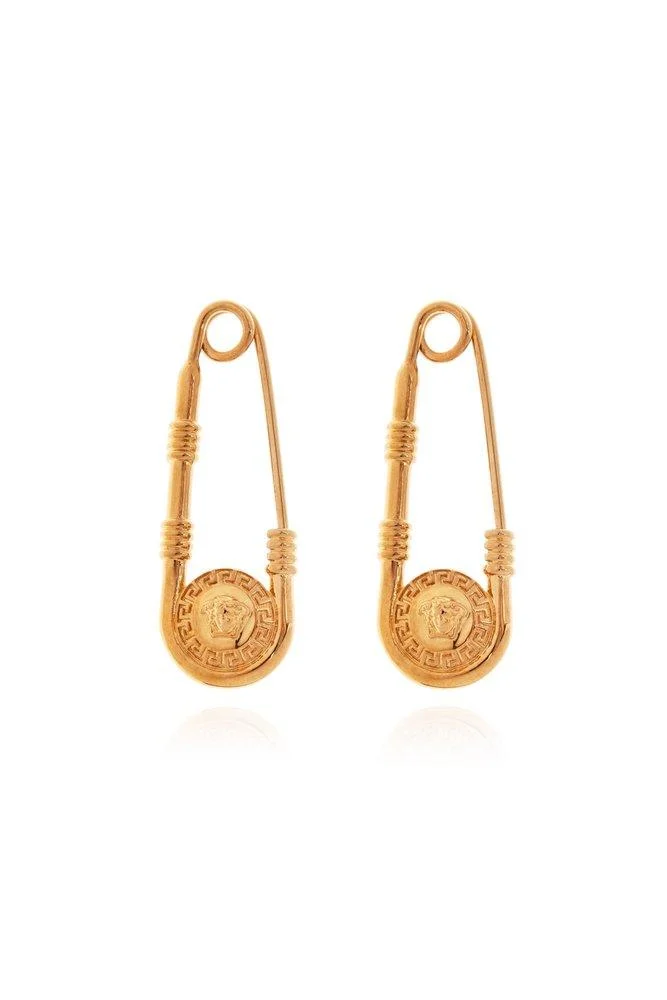 Versace Head Motif Safety Pin-Detailed Earrings