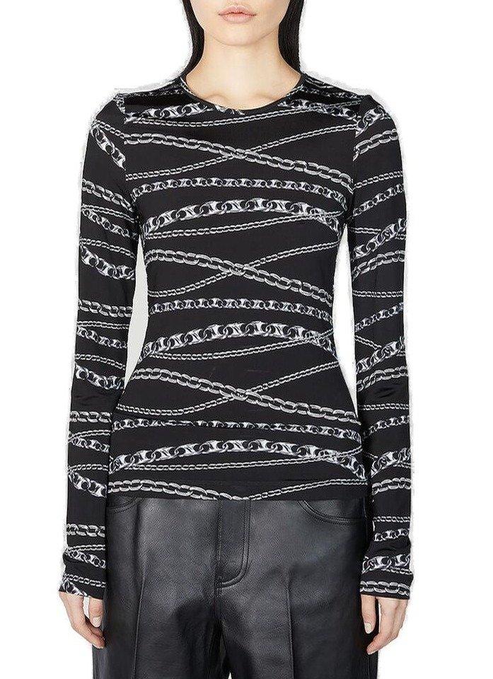 Paco Rabanne Chain-Printed Long-Sleeved Crewneck Top