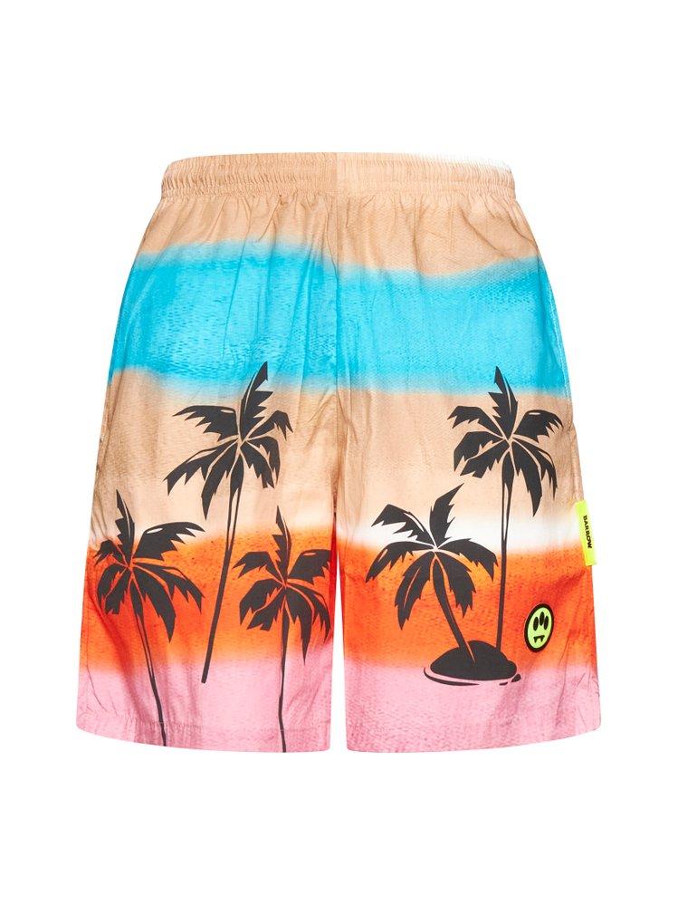 Barrow Palm-Tree Printed Striped Bermuda Shorts