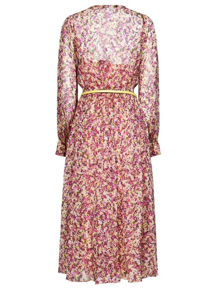 Max Mara Studio Floral Printed Belted Midi Dress