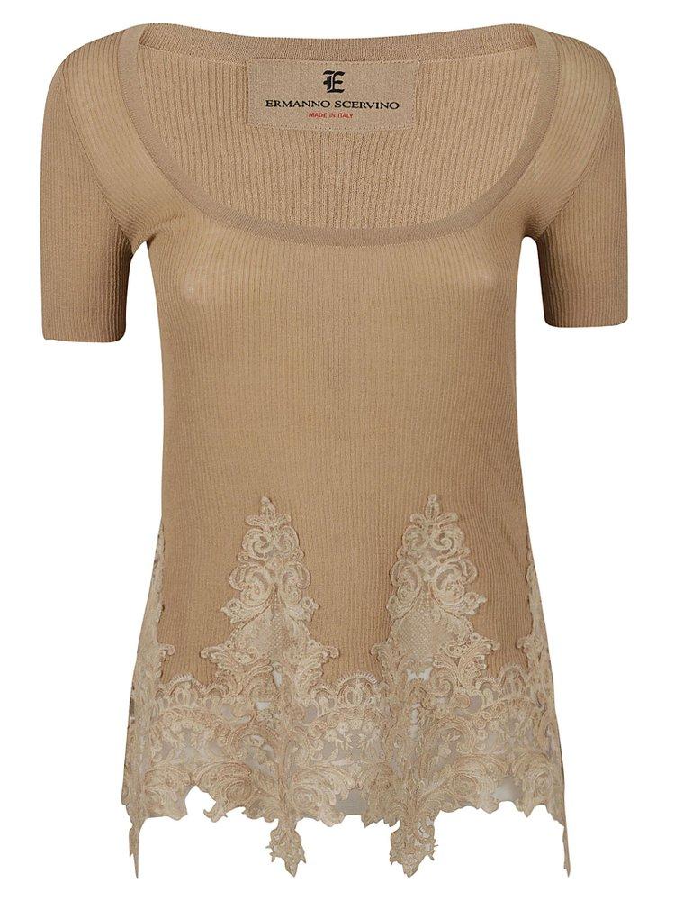 Ermanno Scervino Short-Sleeved Lace-Detailed T-Shirt