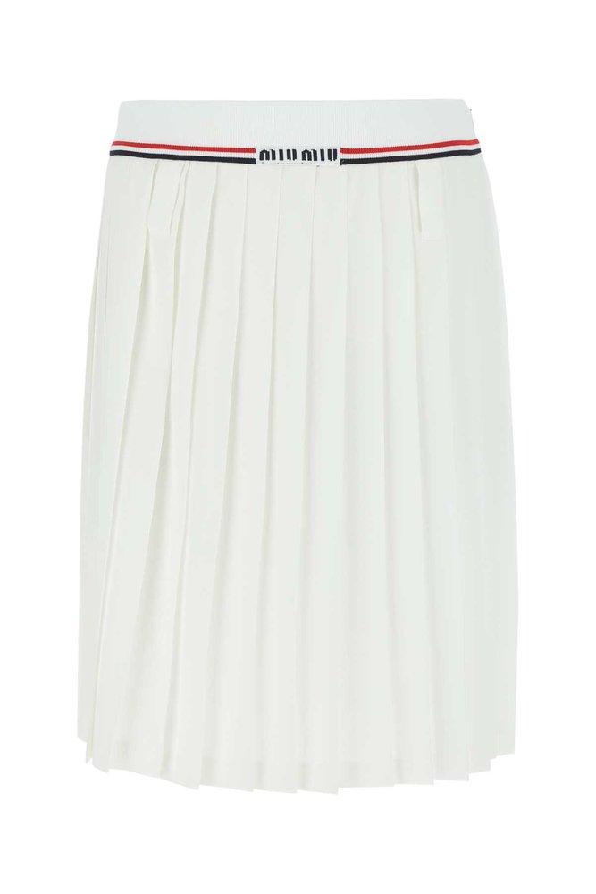 Miu Miu Logo Waistband Pleated Skirt