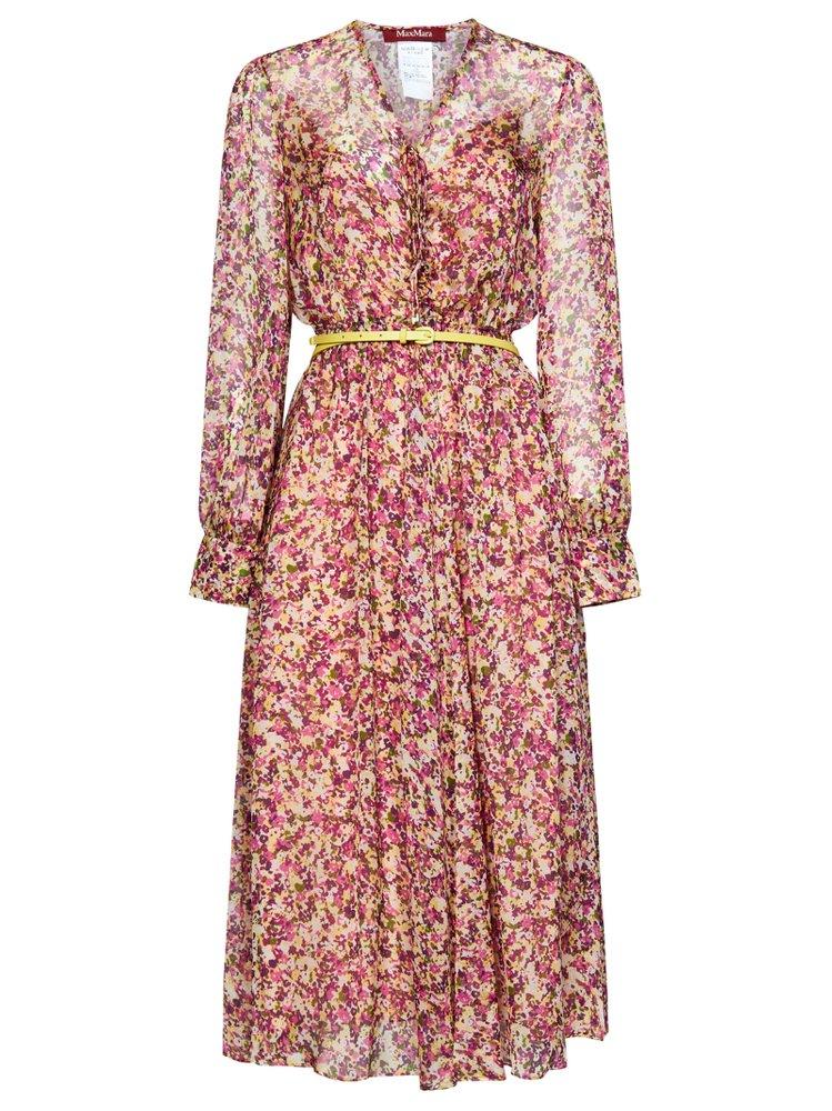 Max Mara Studio Floral Printed Belted Midi Dress