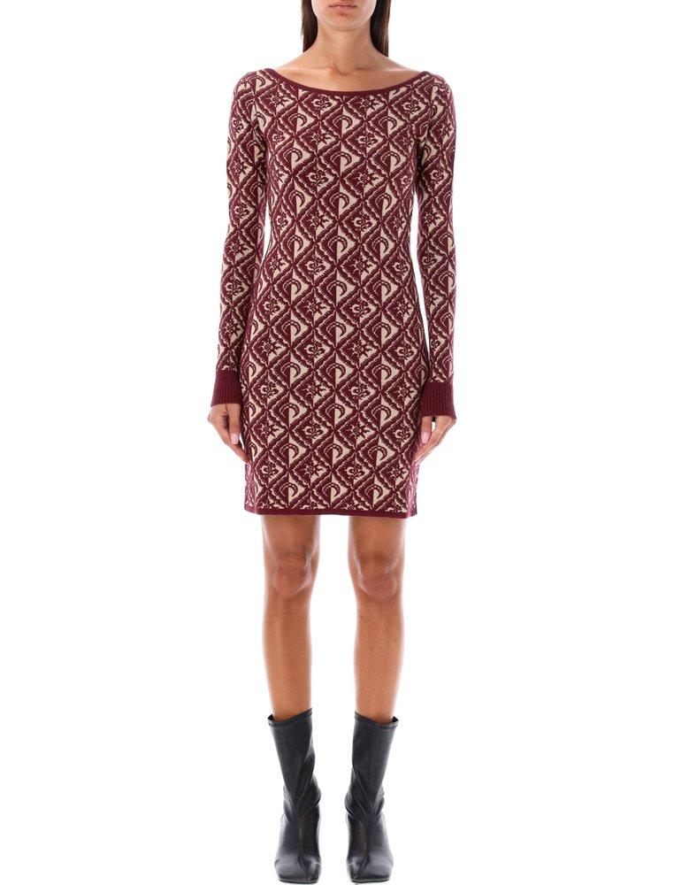 Marine Serre Moon Jacquard Boat-Neck Mini Dress