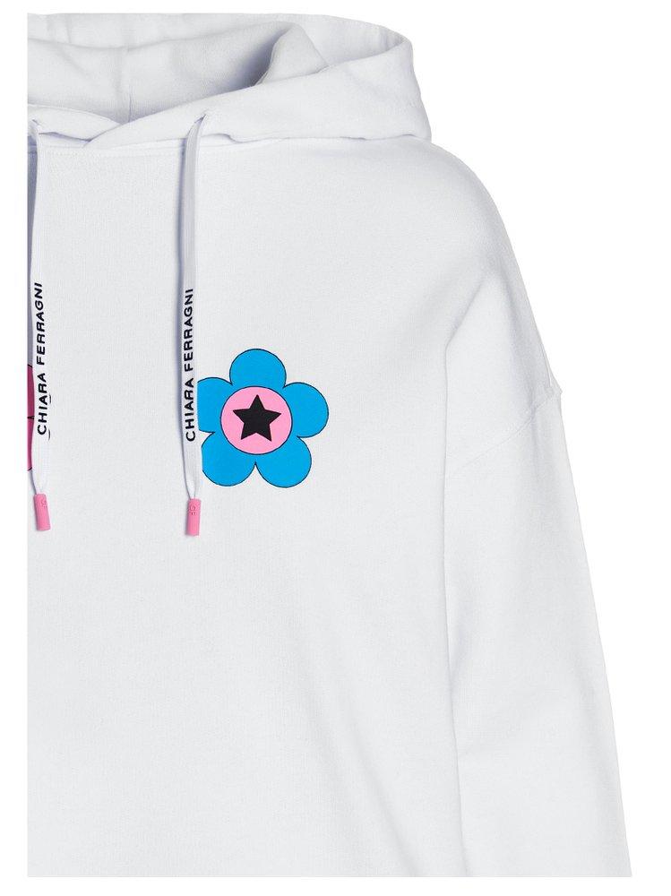 Chiara Ferragni Floral-Logo Printed Drawstring Hoodie