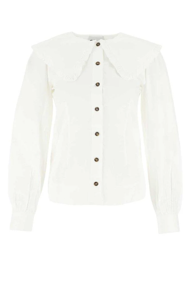 Ganni Ruffled Oversize-Collar Shirt