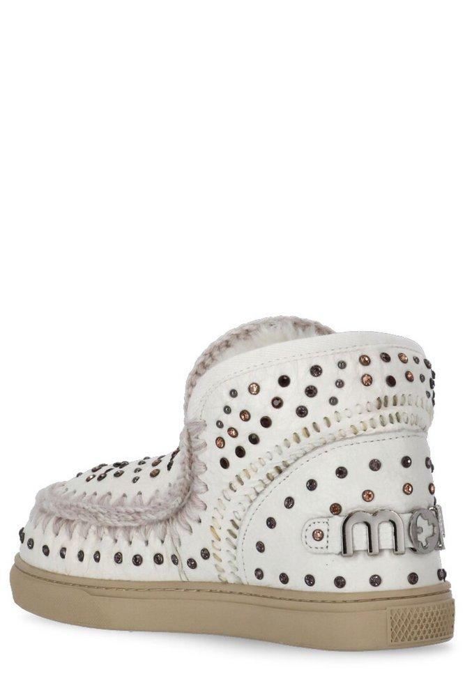 Mou Stud-Embellished Logo Plaque Ankle Boots