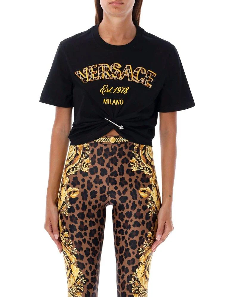 Versace Safety-Pin Detailed Cropped T-Shirt