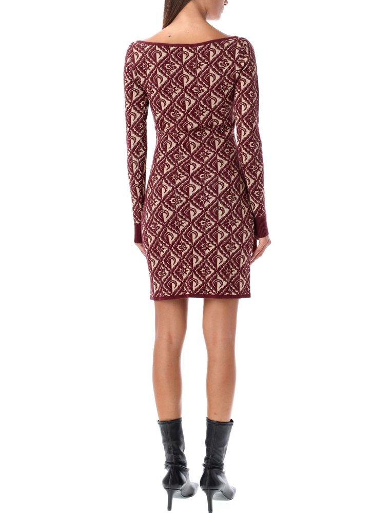 Marine Serre Moon Jacquard Boat-Neck Mini Dress