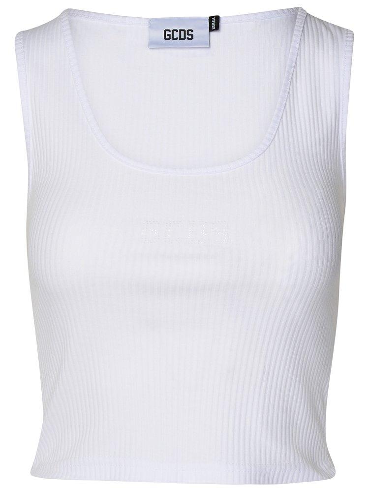 GCDS U-Neck Logo Embellished Sleeveless Ribbed Top