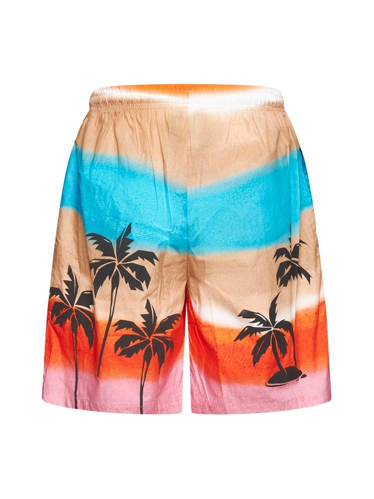 Barrow Palm-Tree Printed Striped Bermuda Shorts