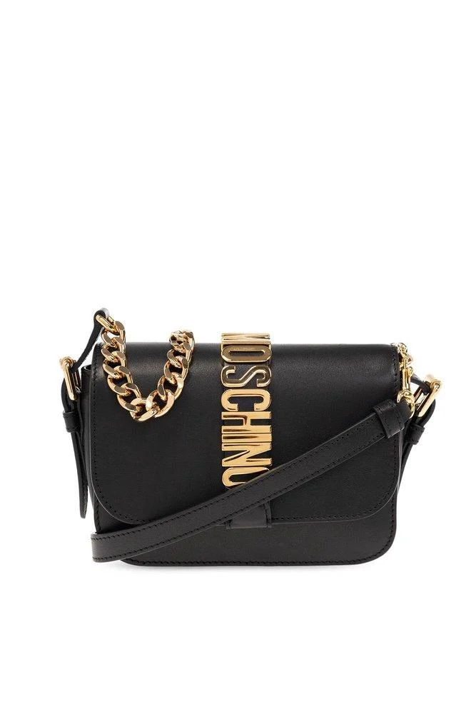 Moschino Logo Plaque Fold-Over Shoulder Bag