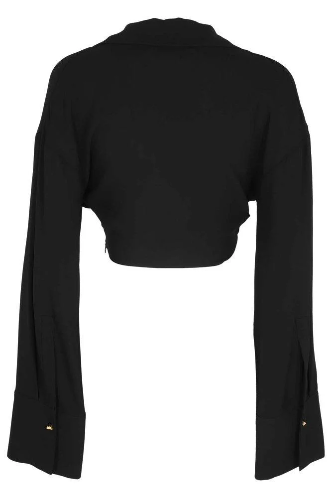 Blumarine Twist Detailed Cropped Long-Sleeved Top