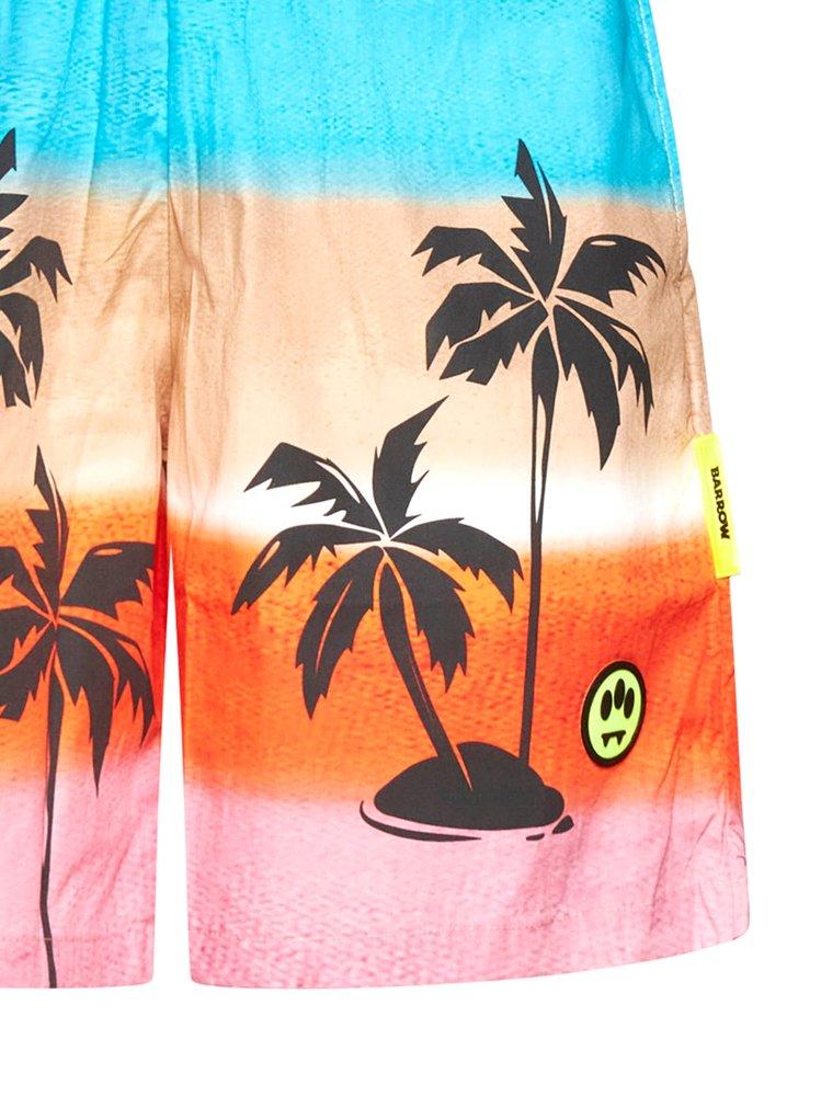 Barrow Palm-Tree Printed Striped Bermuda Shorts