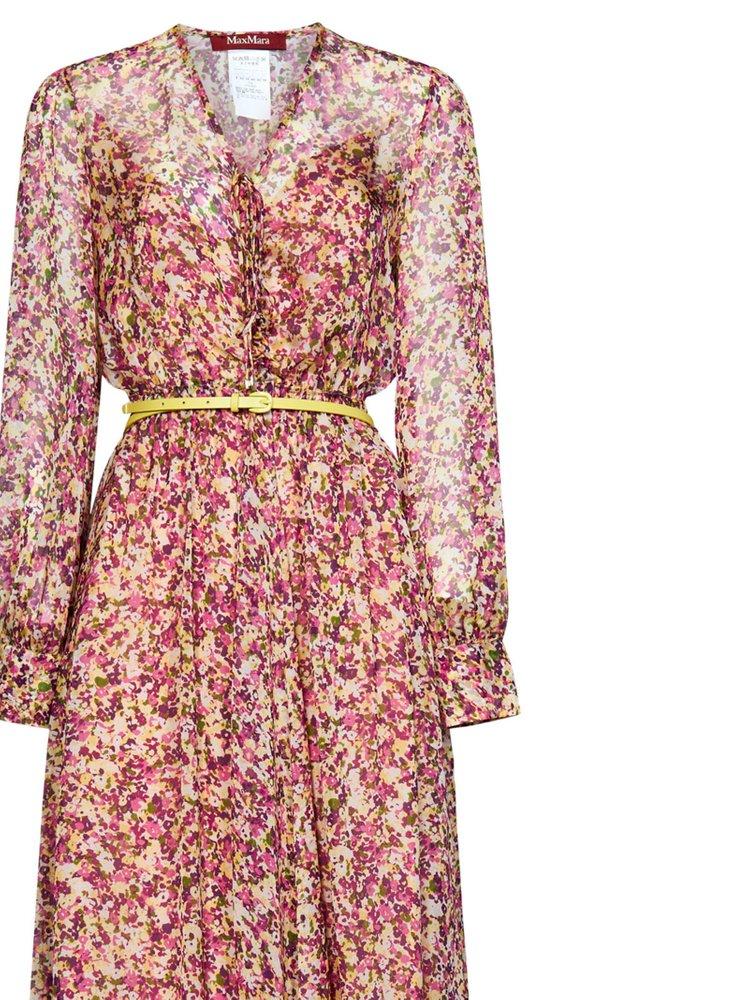 Max Mara Studio Floral Printed Belted Midi Dress