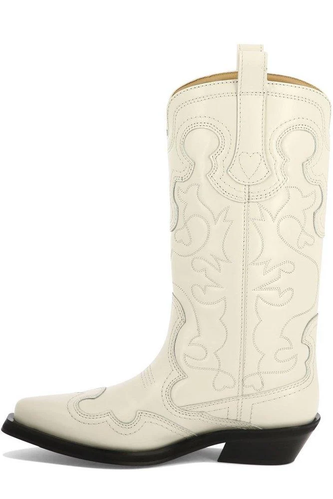 Ganni Embroidered Pointed-Toe Western Boots