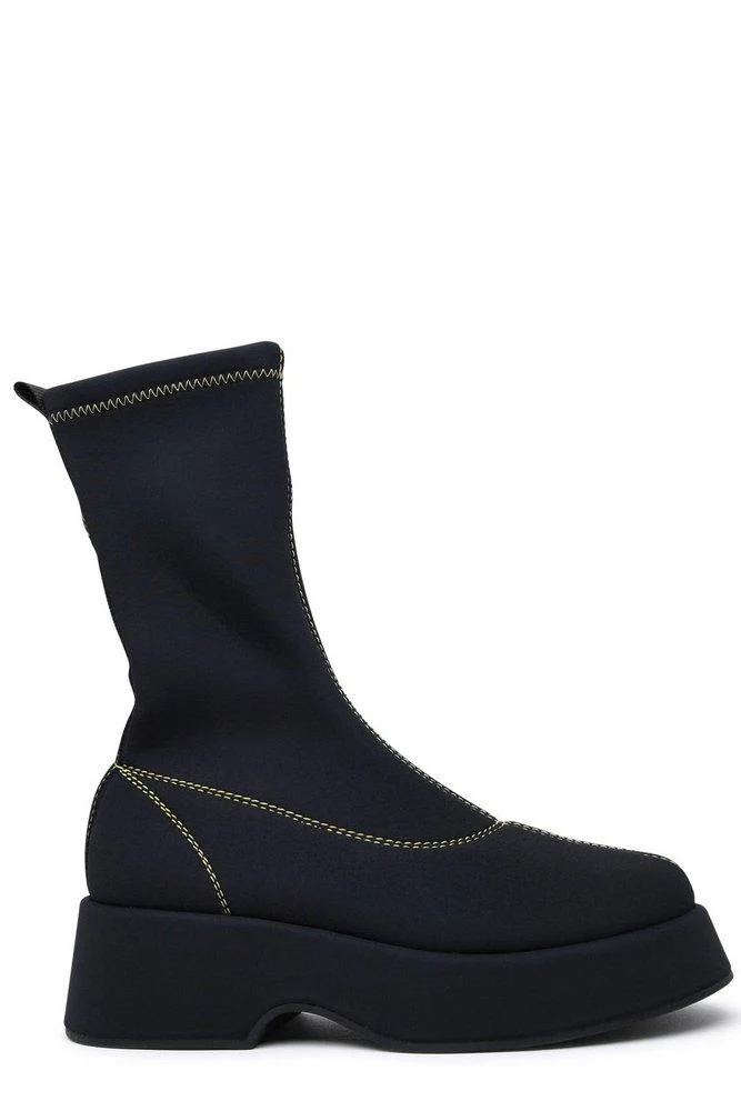 Ganni Retro Flatform Round-Toe Ankle Boots