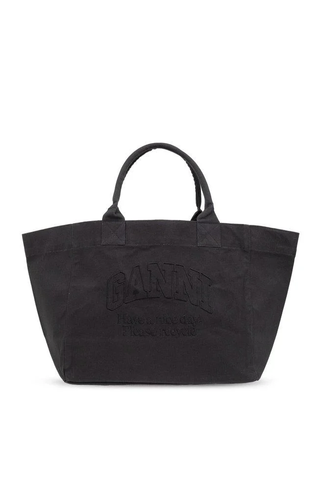 Ganni Logo Embroidered Oversized Shopper Bag