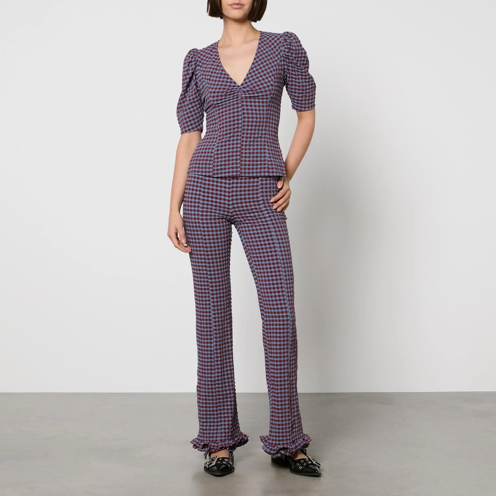 Ganni Gingham Seersucker Blouse - EU 38/UK 10