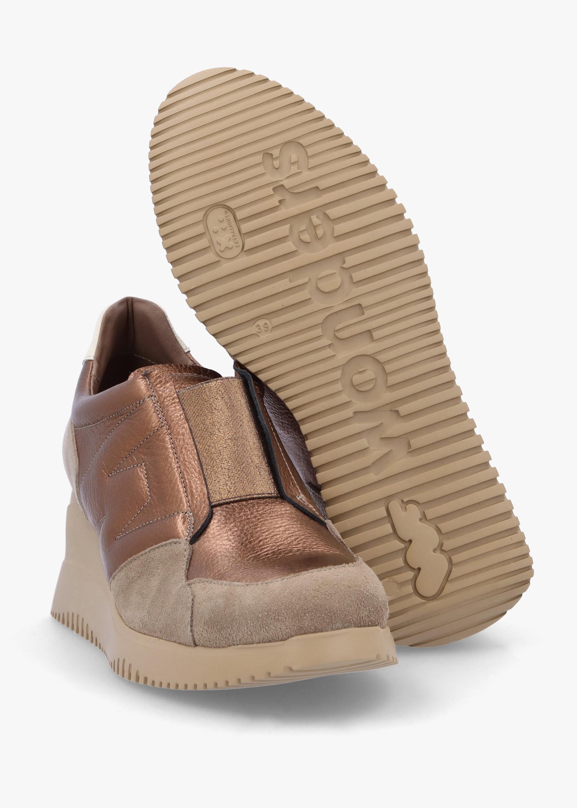 South Bronze Leather & Suede Wedge Trainers