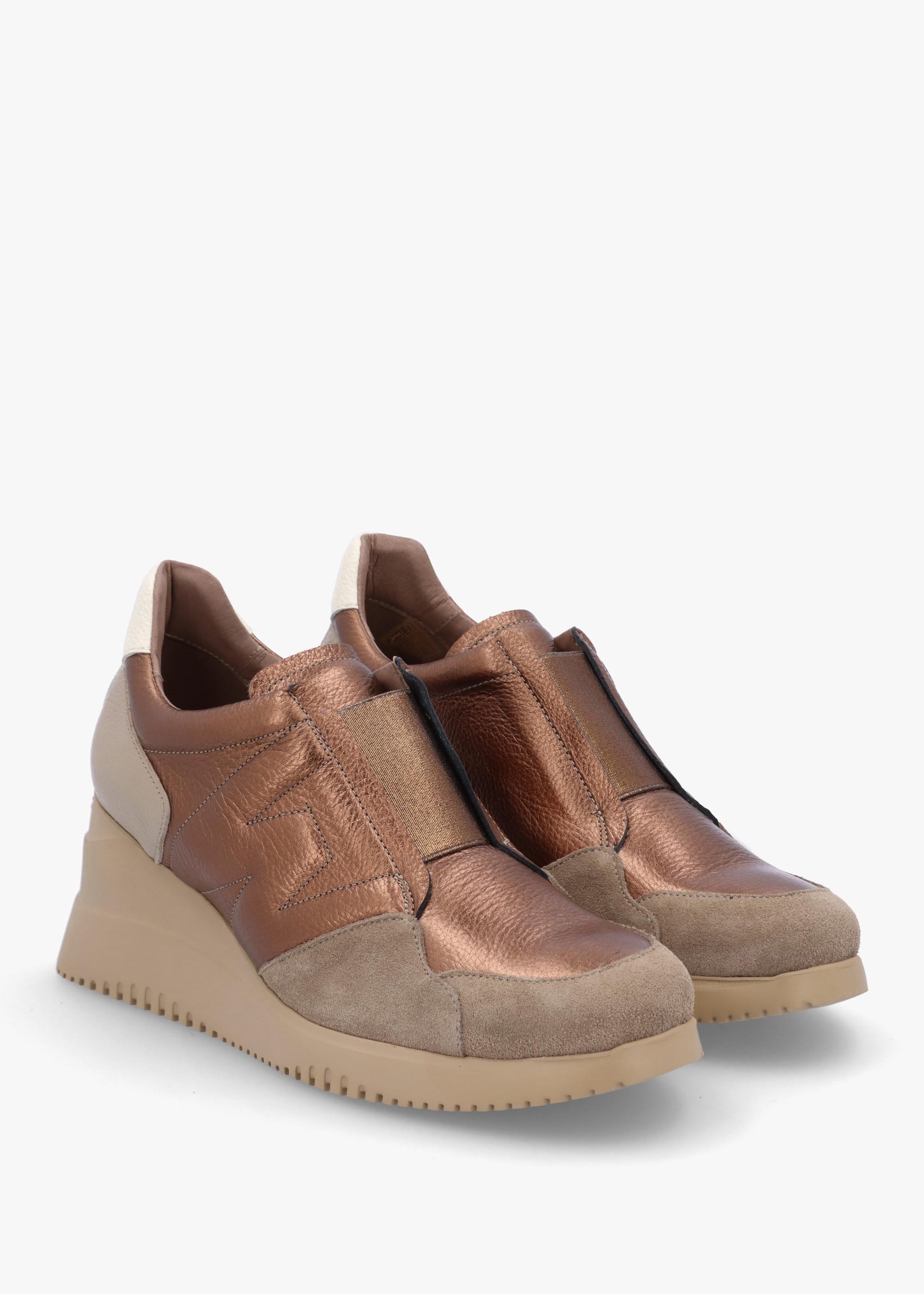 South Bronze Leather & Suede Wedge Trainers