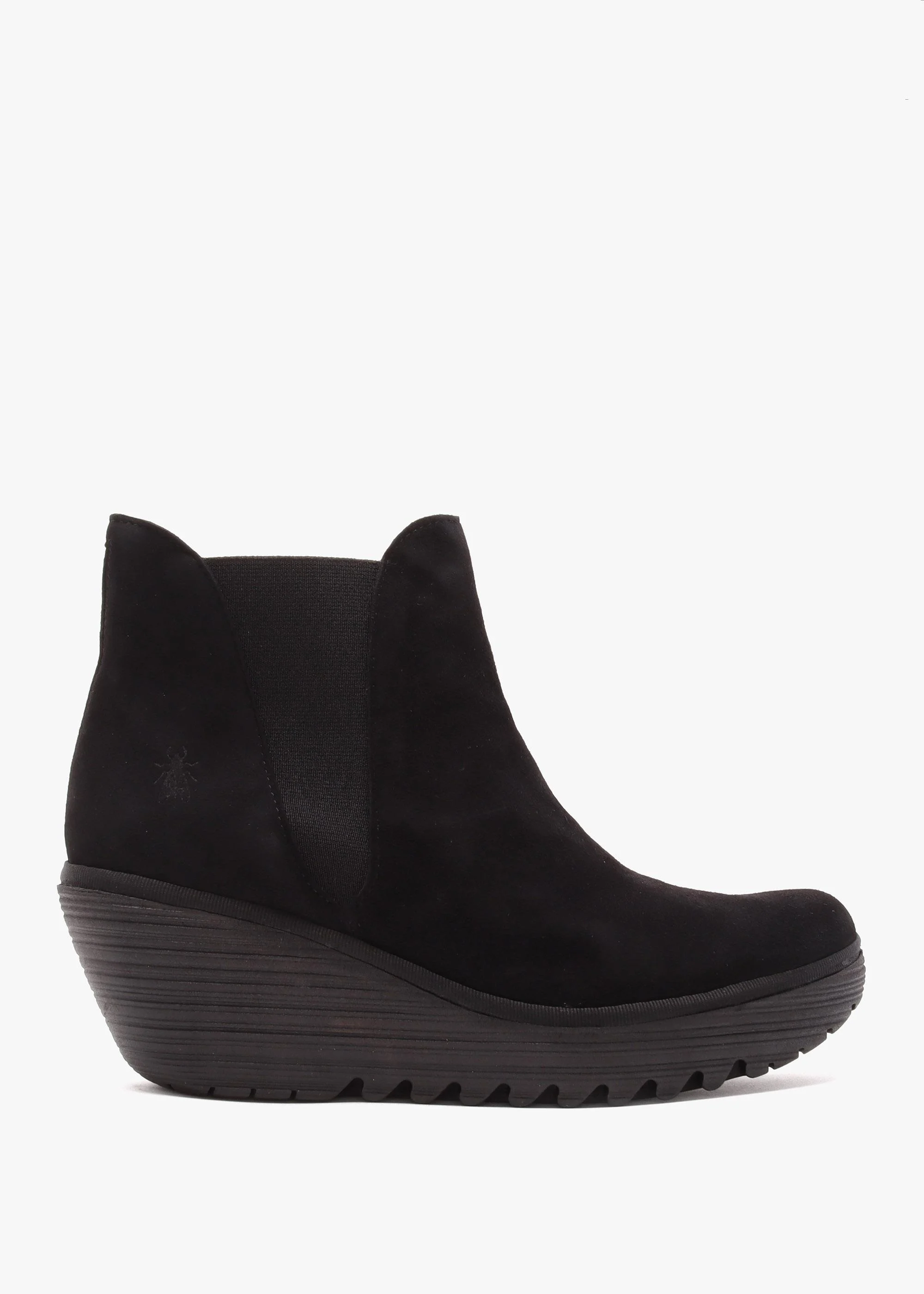 Yoss Black Suede Wedge Ankle Boots