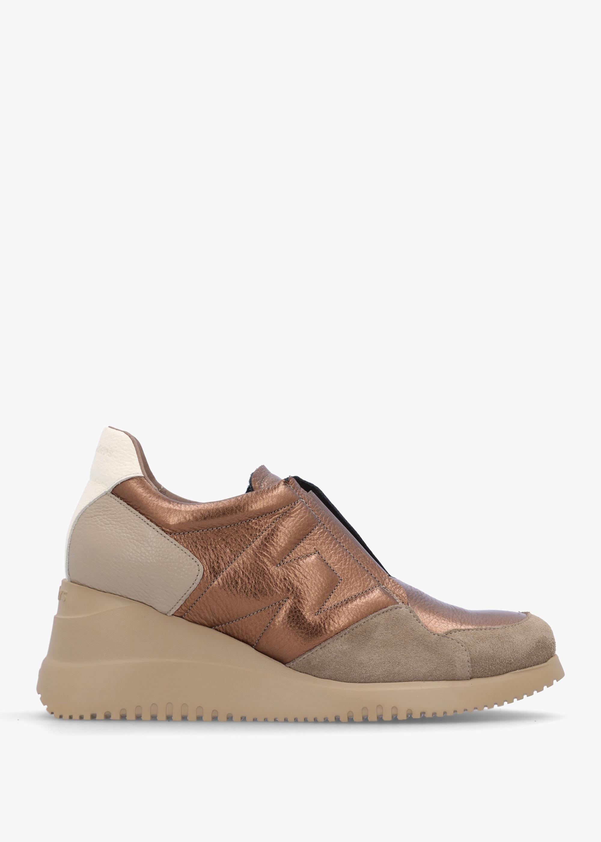 South Bronze Leather & Suede Wedge Trainers