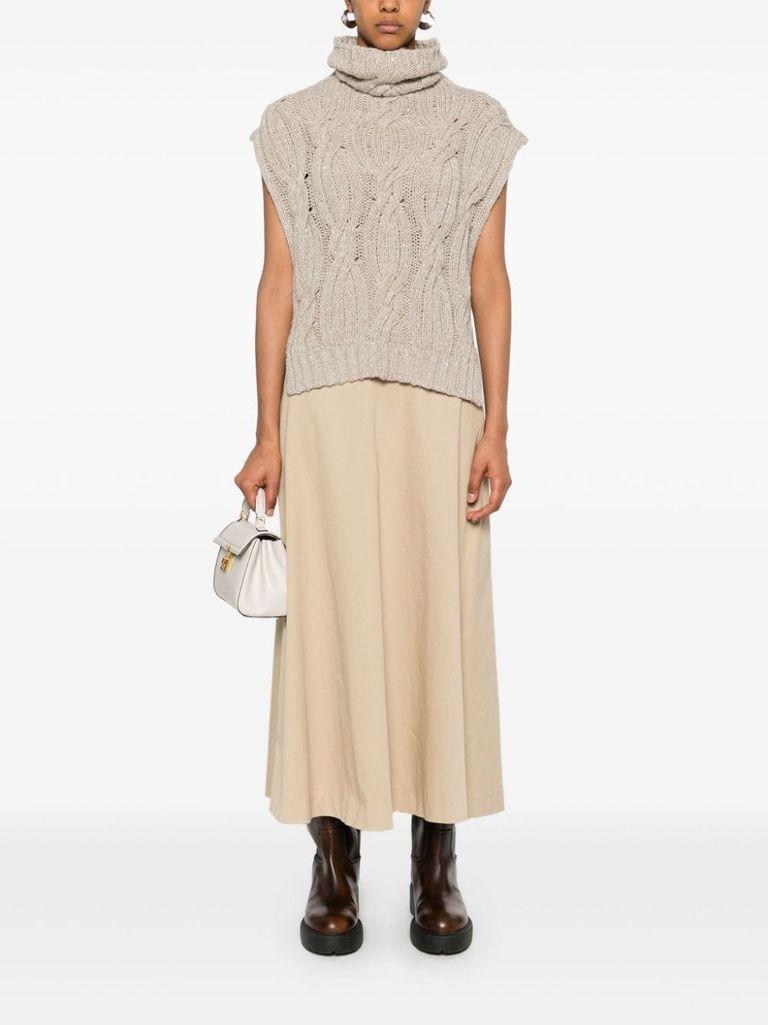 Beige knitted high-neck wool vest