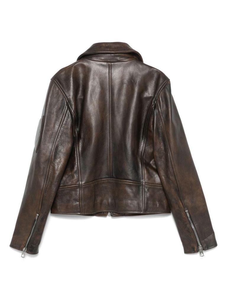 Faded effect calf leather jacket