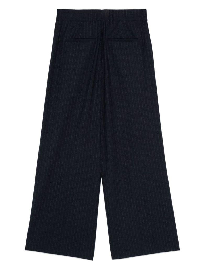 Wide-leg houndstooth wool pants