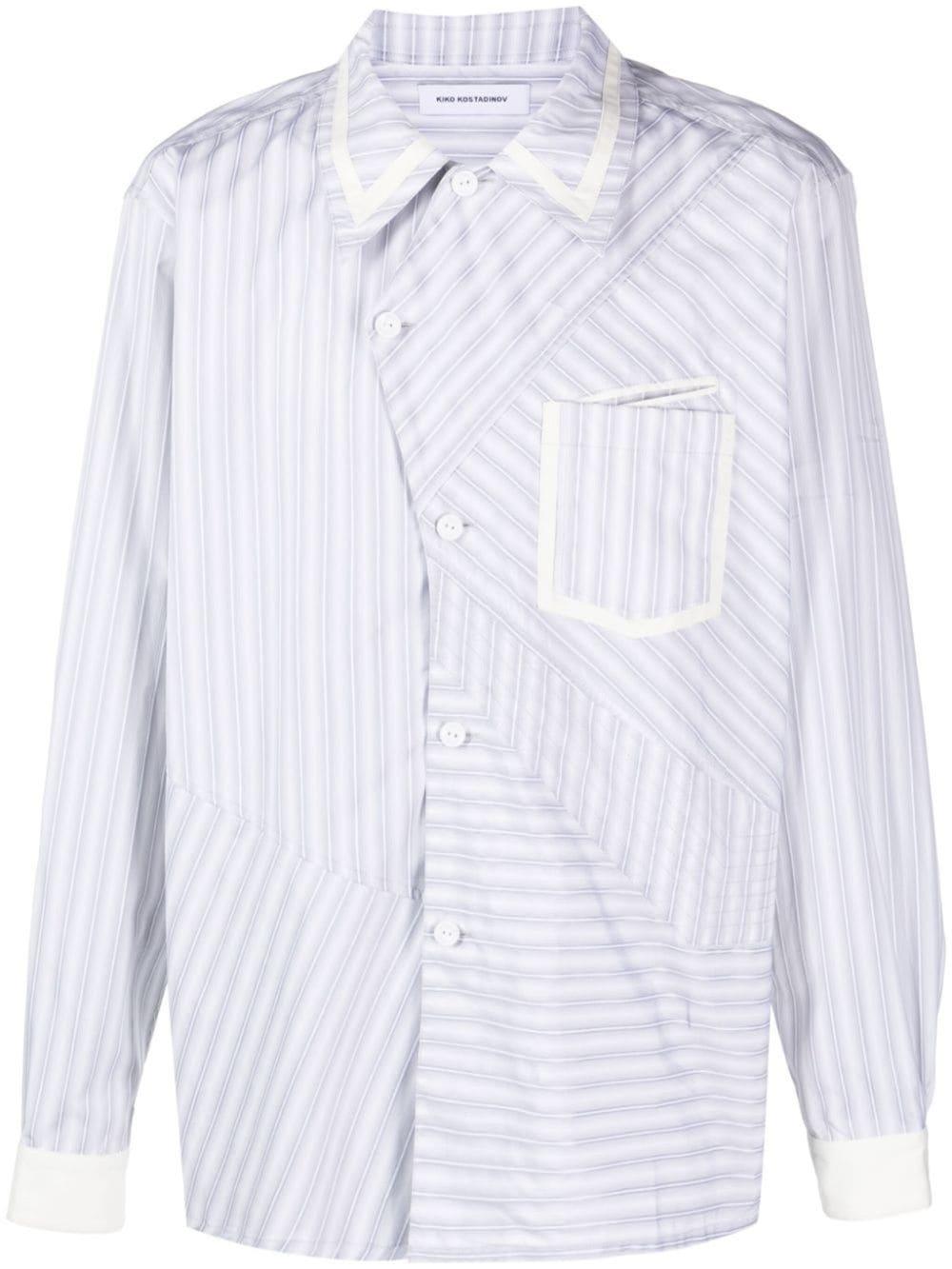 asymmetric-fastening striped cotton shirt 