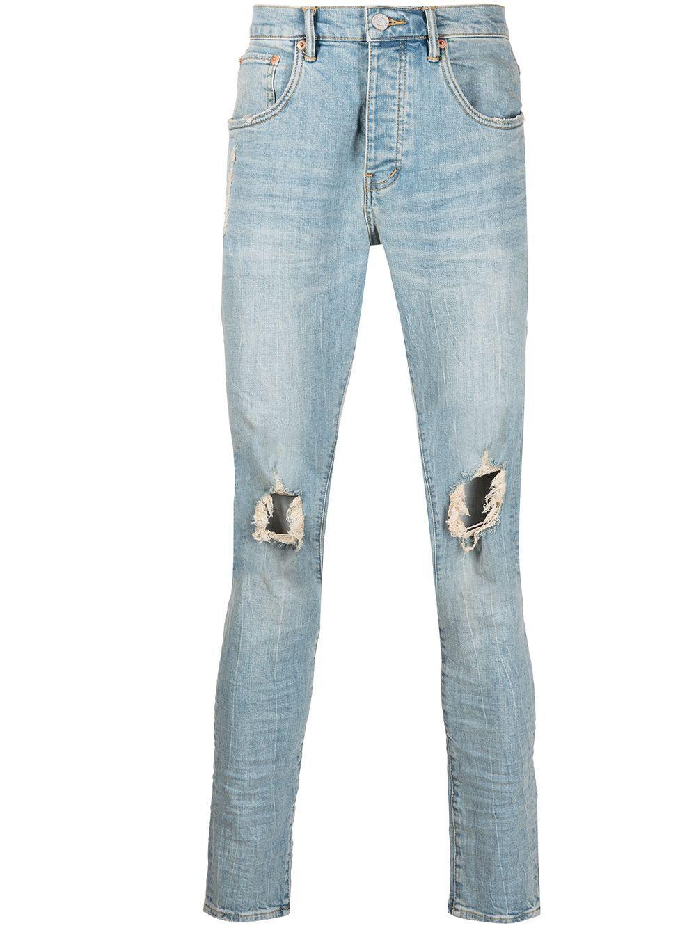 distressed-finish slim fit jeans