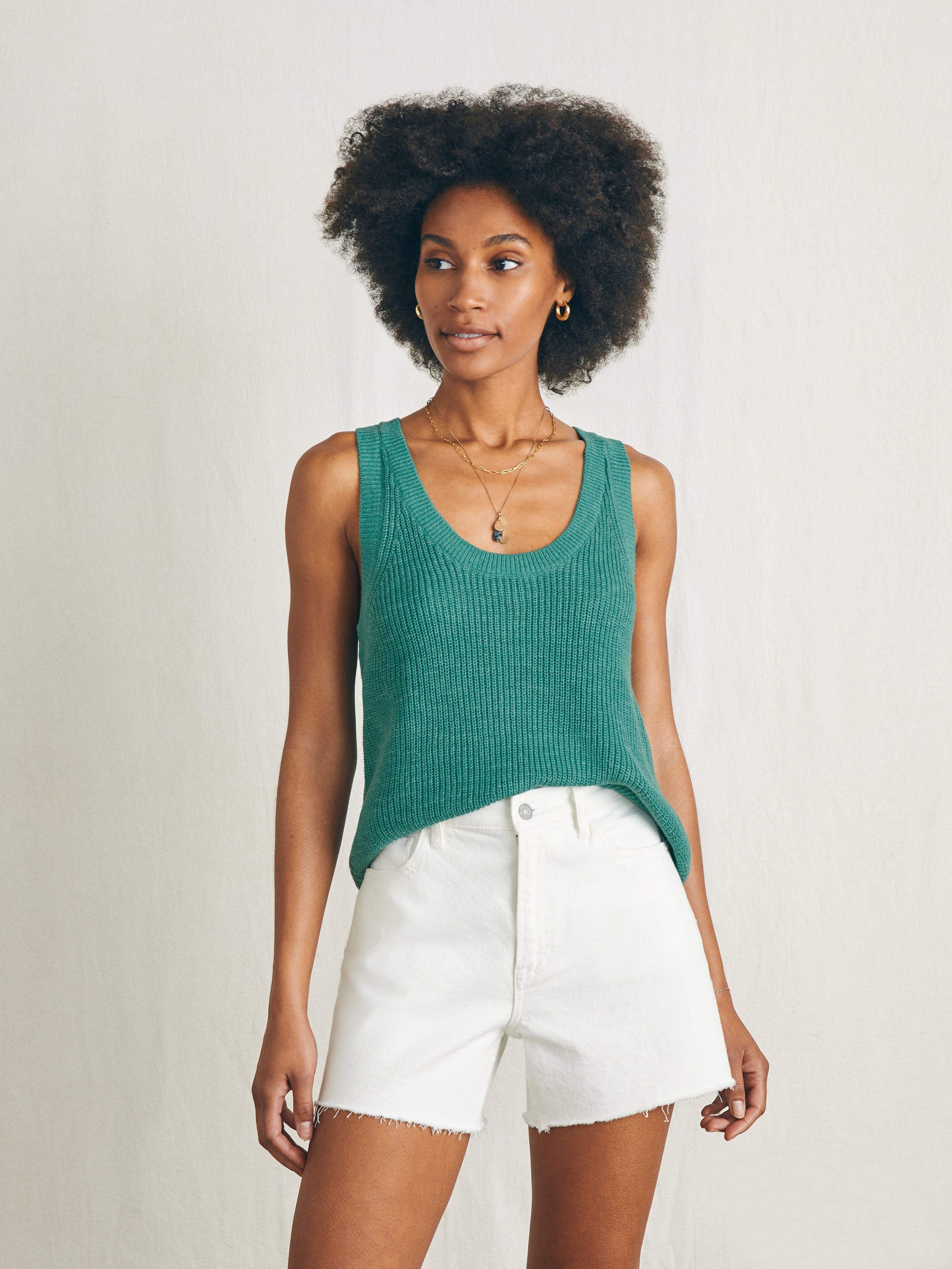 Miramar Linen Scoop Neck Tank - Bottle Green