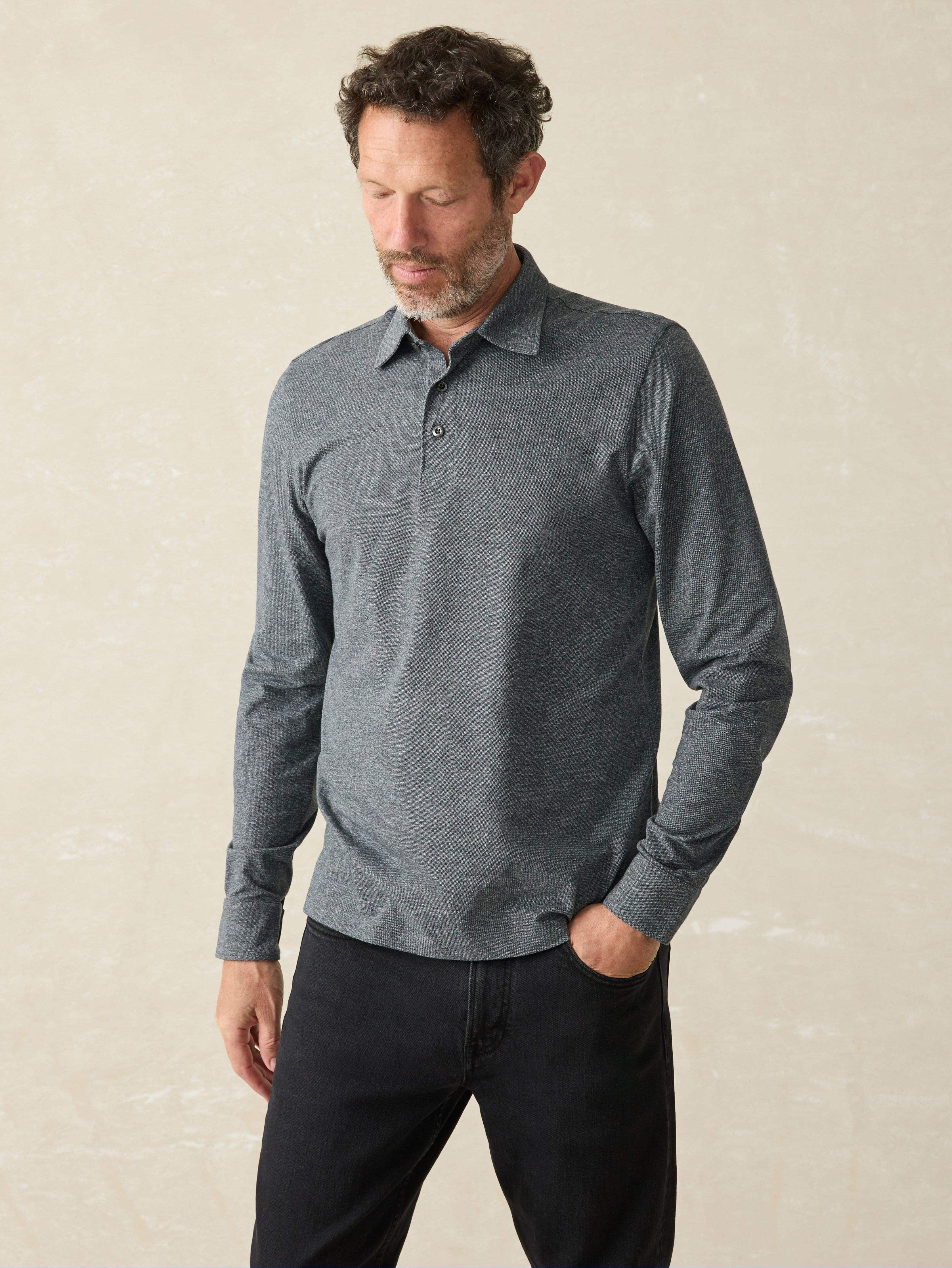 Movement™ Long-Sleeve Pique Polo - Dusty Iron Heather