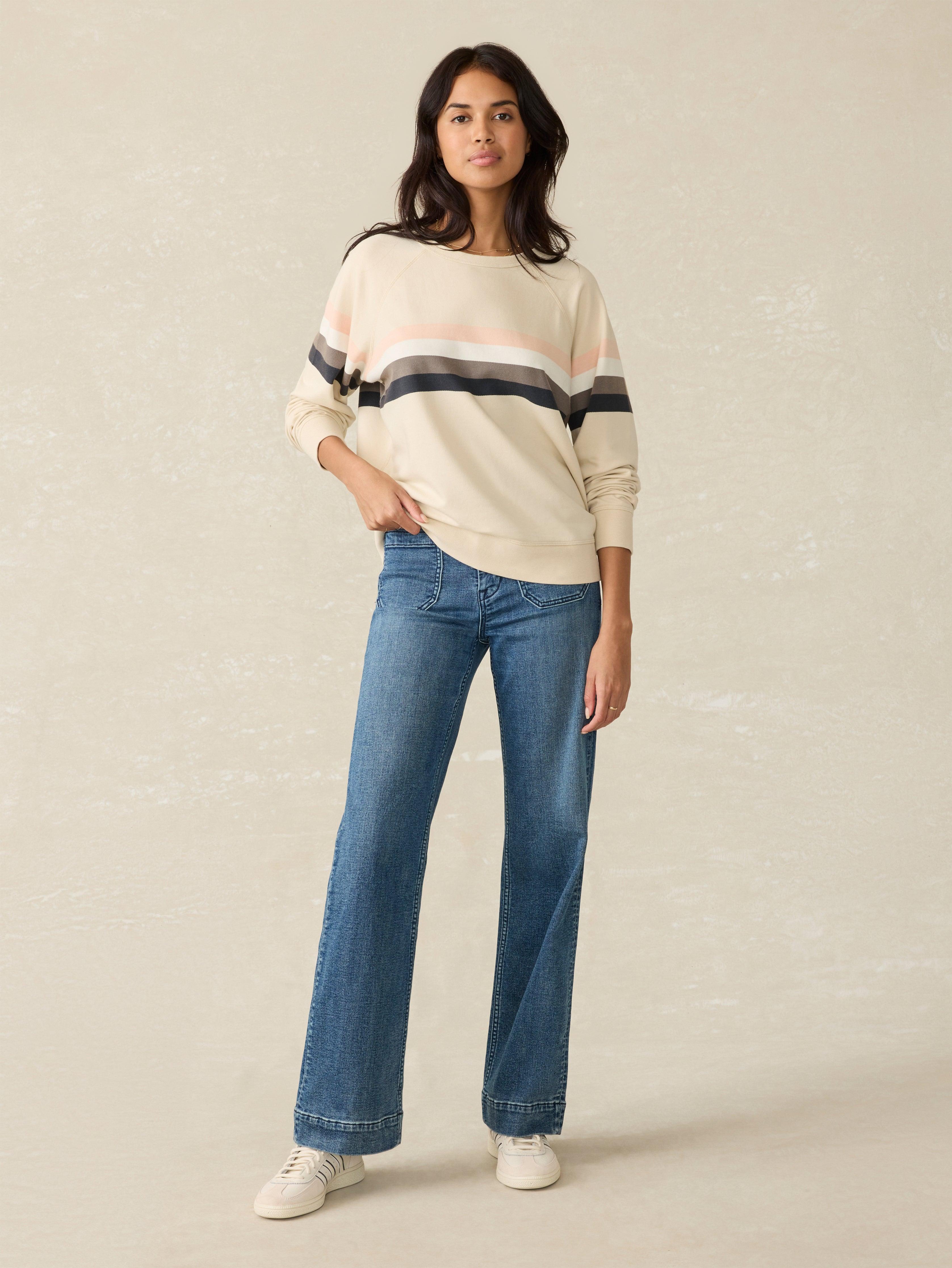 Coastal Cloud Cotton Crew - Sandbar Stripe