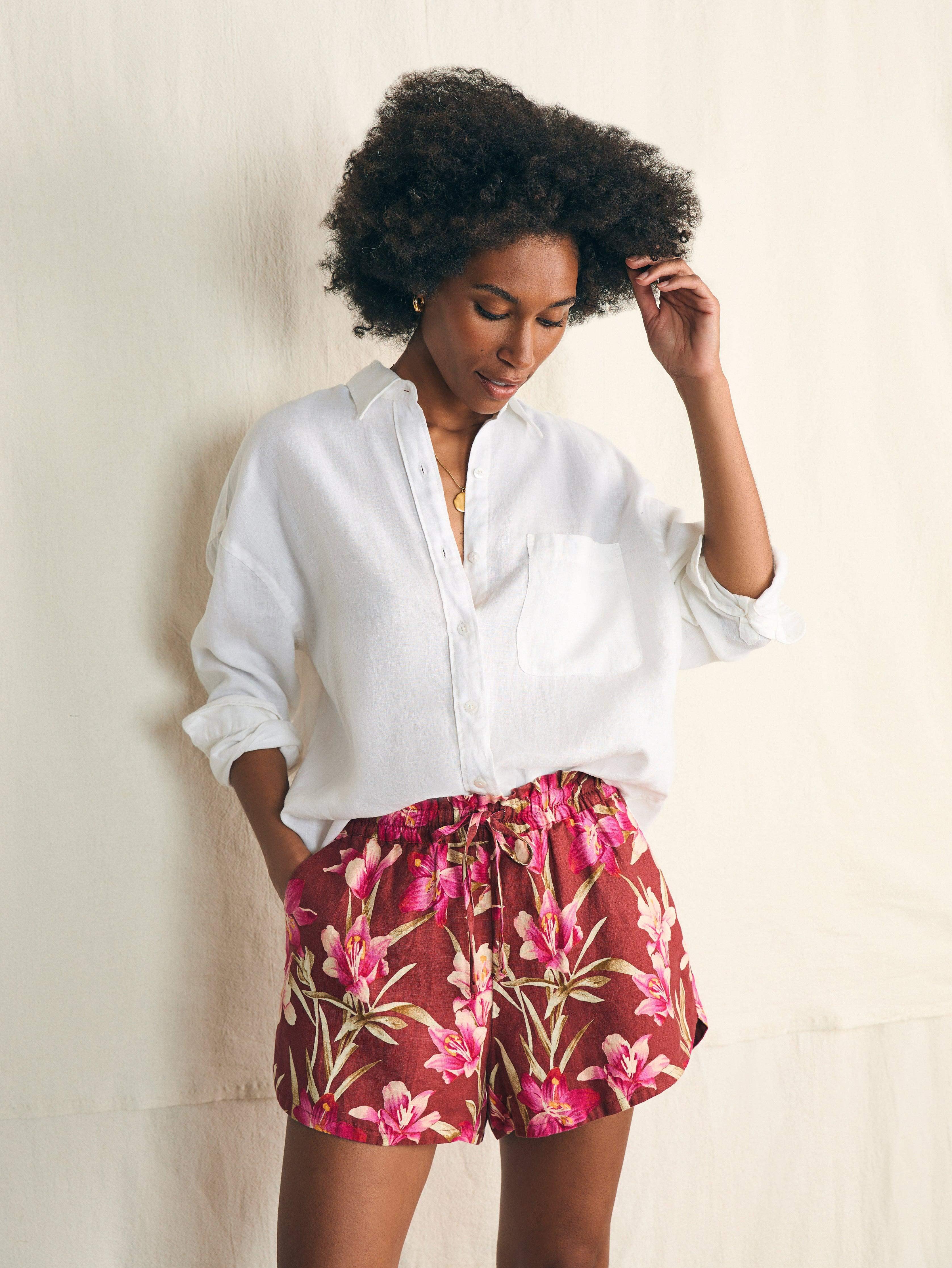 Laguna Linen Tie Waist Short - Majorca Floral