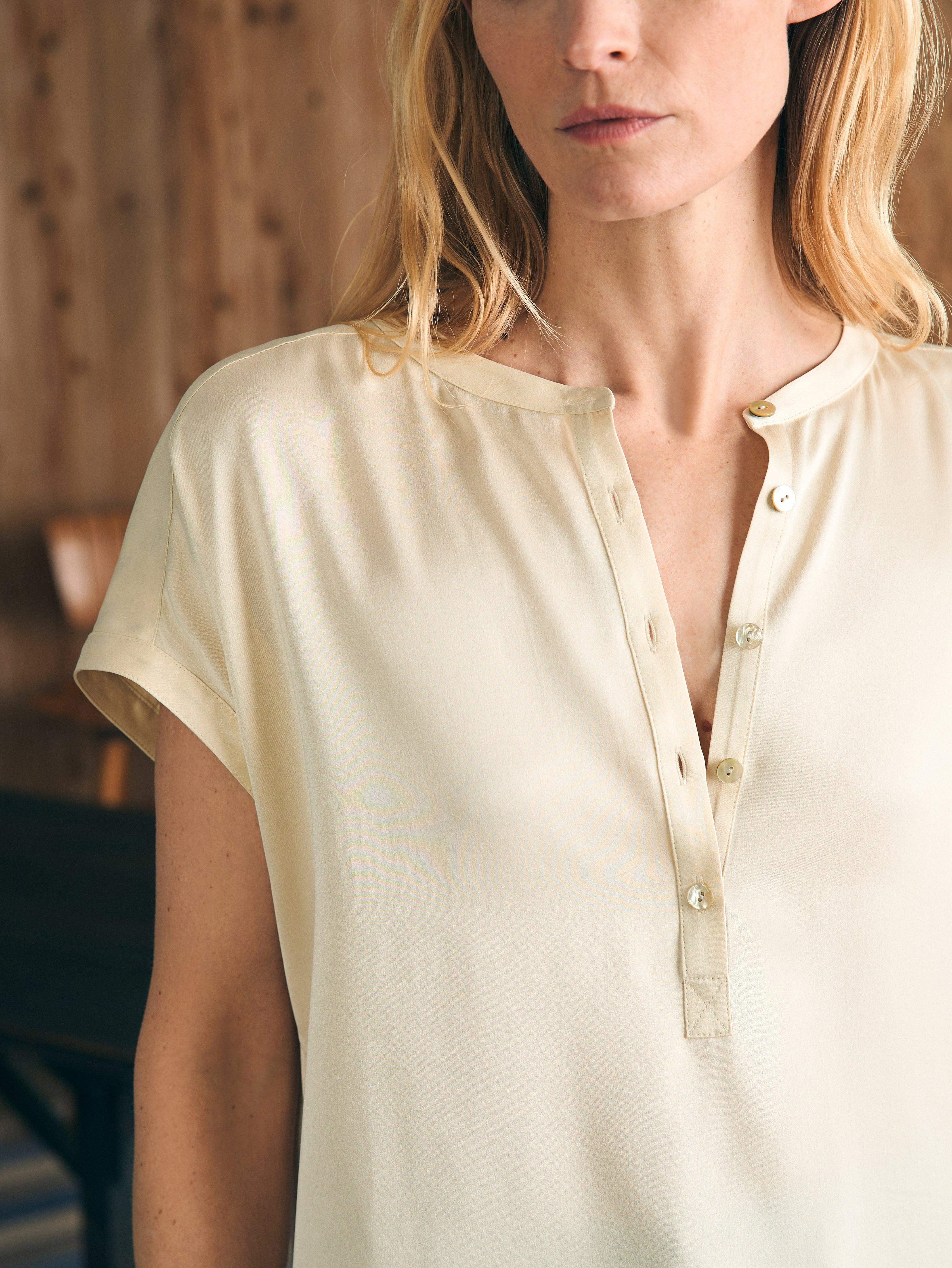 Sandwashed Silk Desmond Top - Pearled Ivory