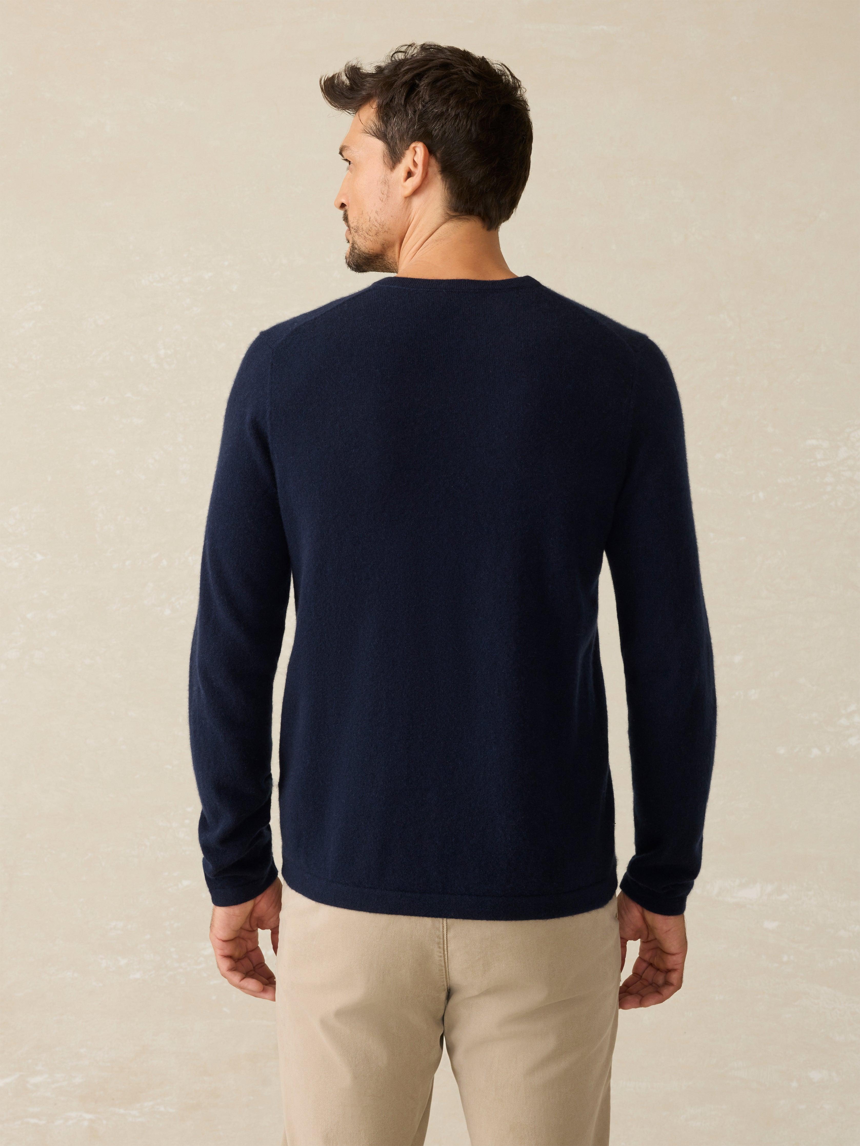 Tropical Cashmere Crewneck Sweater - Navy Night Surf Stripe