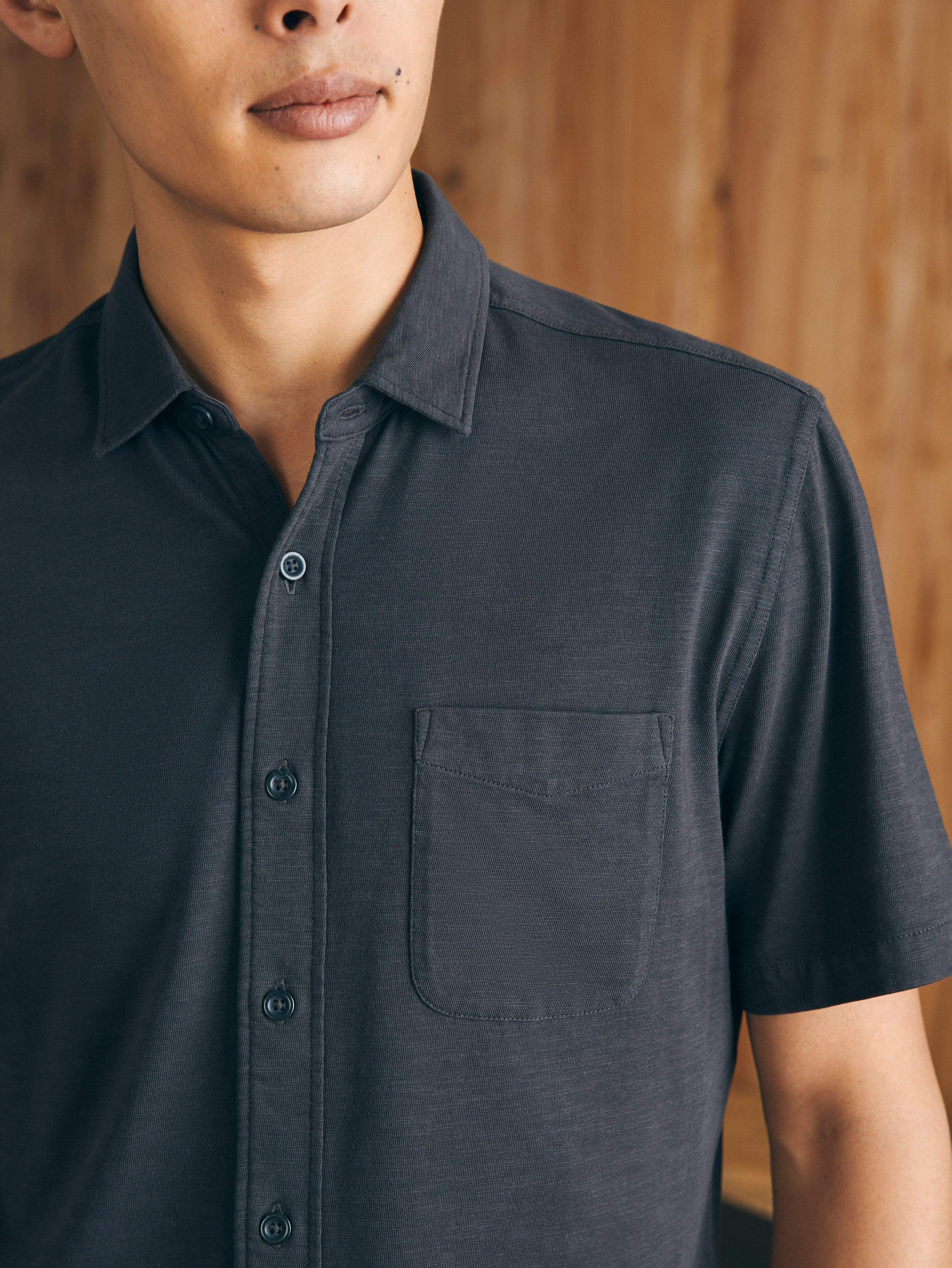 Short-Sleeve Sunwashed Knit Shirt (Single Pocket) - Washed Black