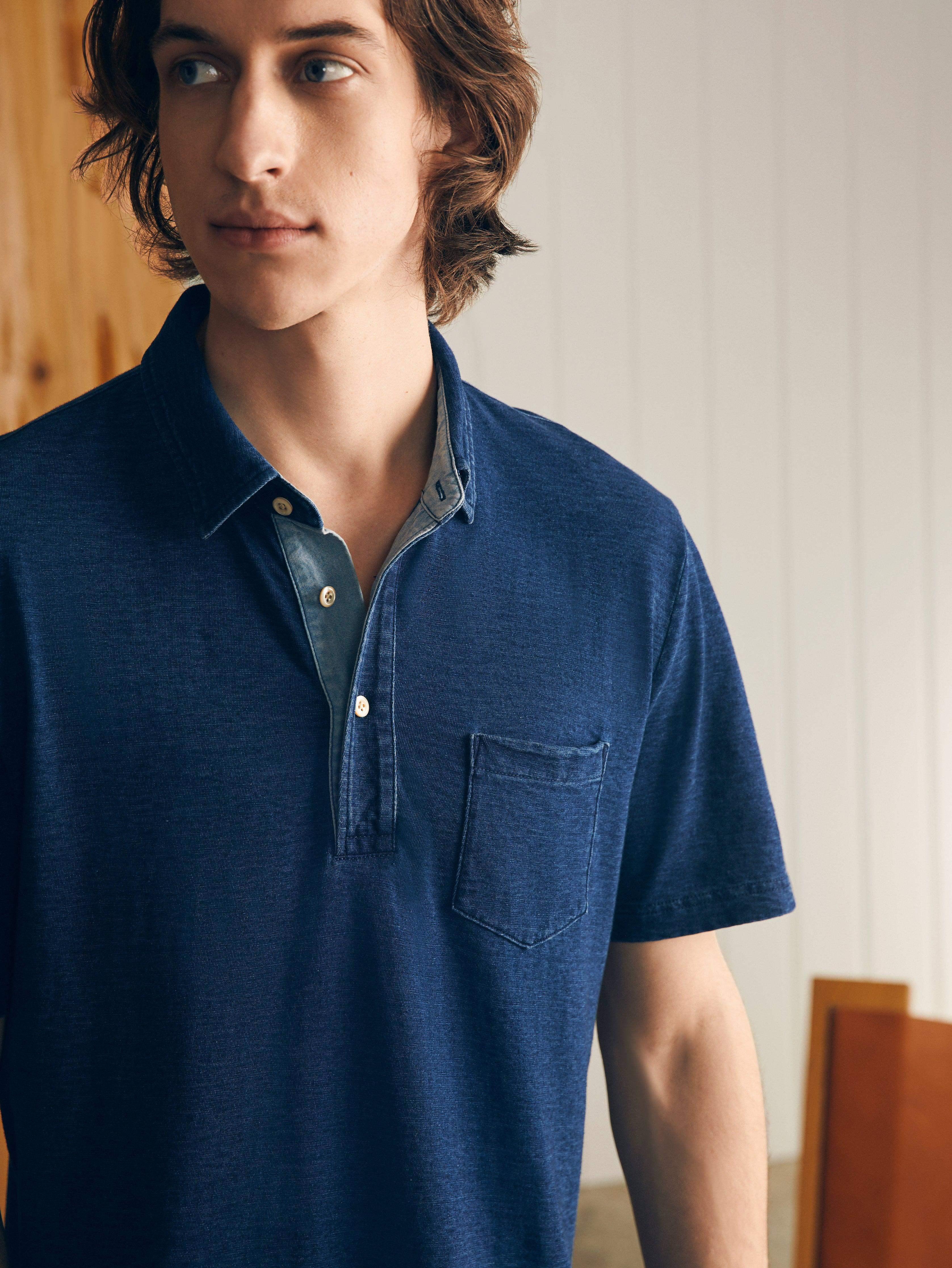 Short-Sleeve Indigo Polo Shirt - Midnight Wash