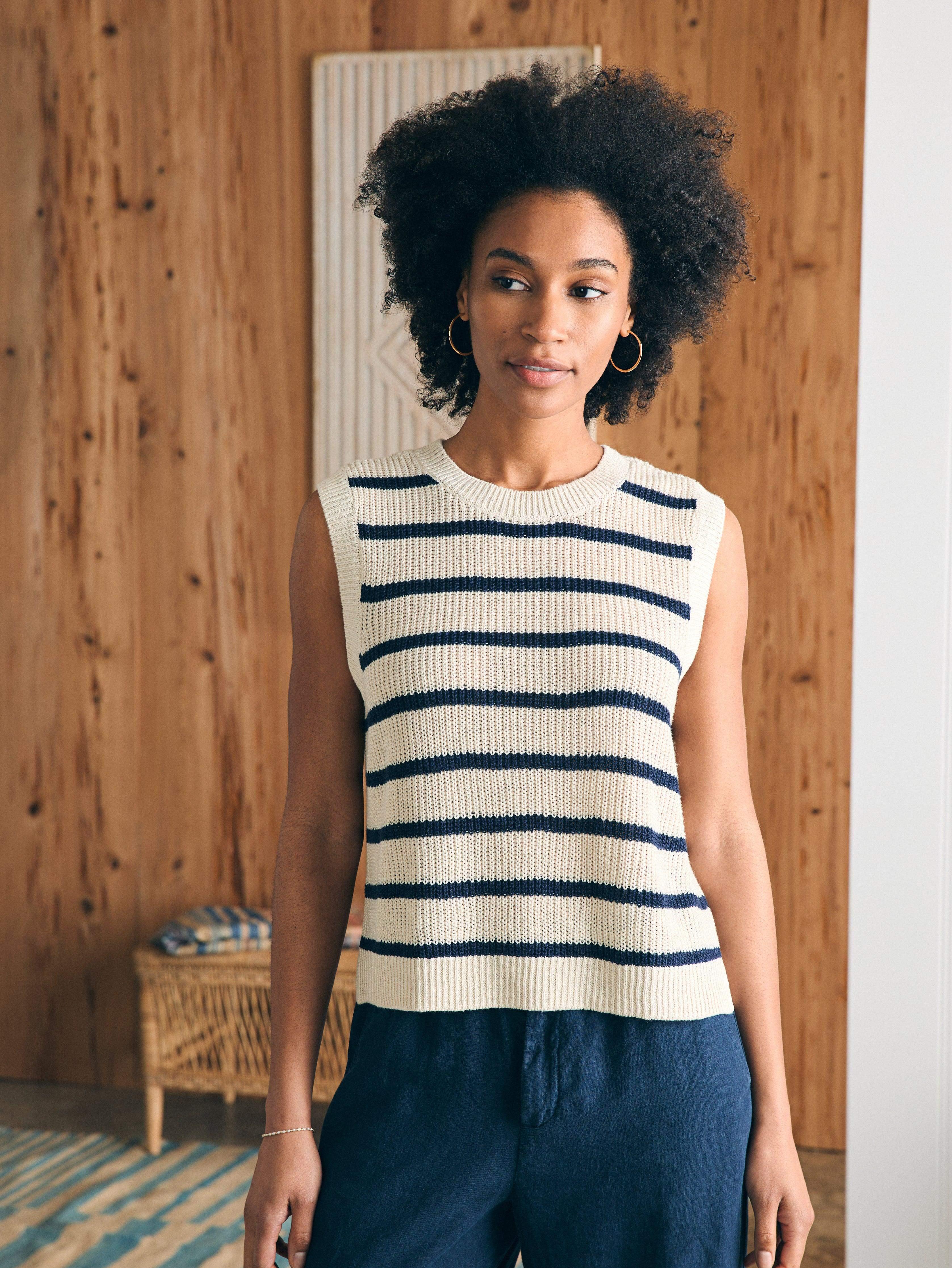 Miramar Linen Muscle Tank - Montauk Stripe