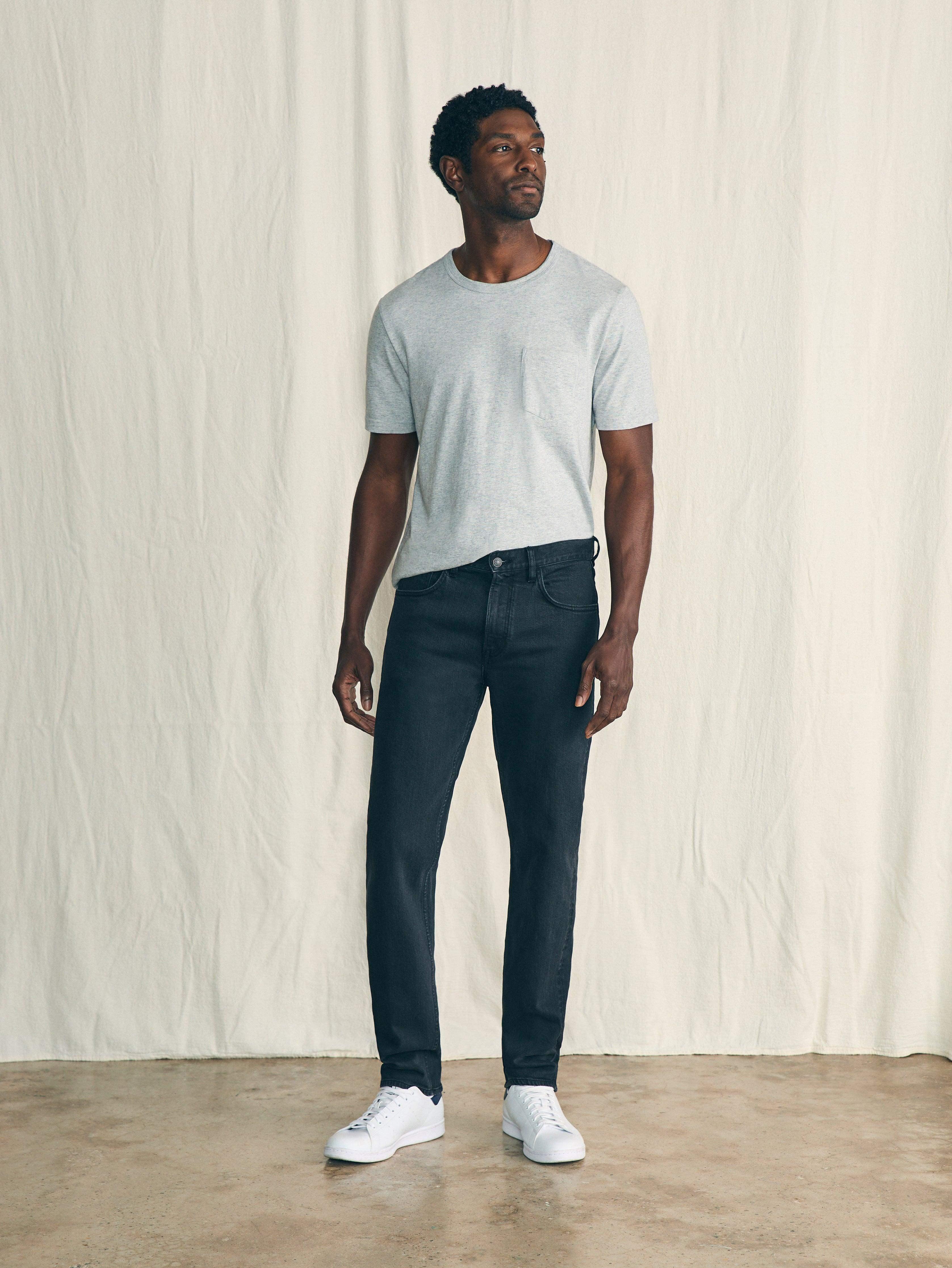 Organic Cotton Slim Straight Denim (32" Inseam) - Black Smoke Wash