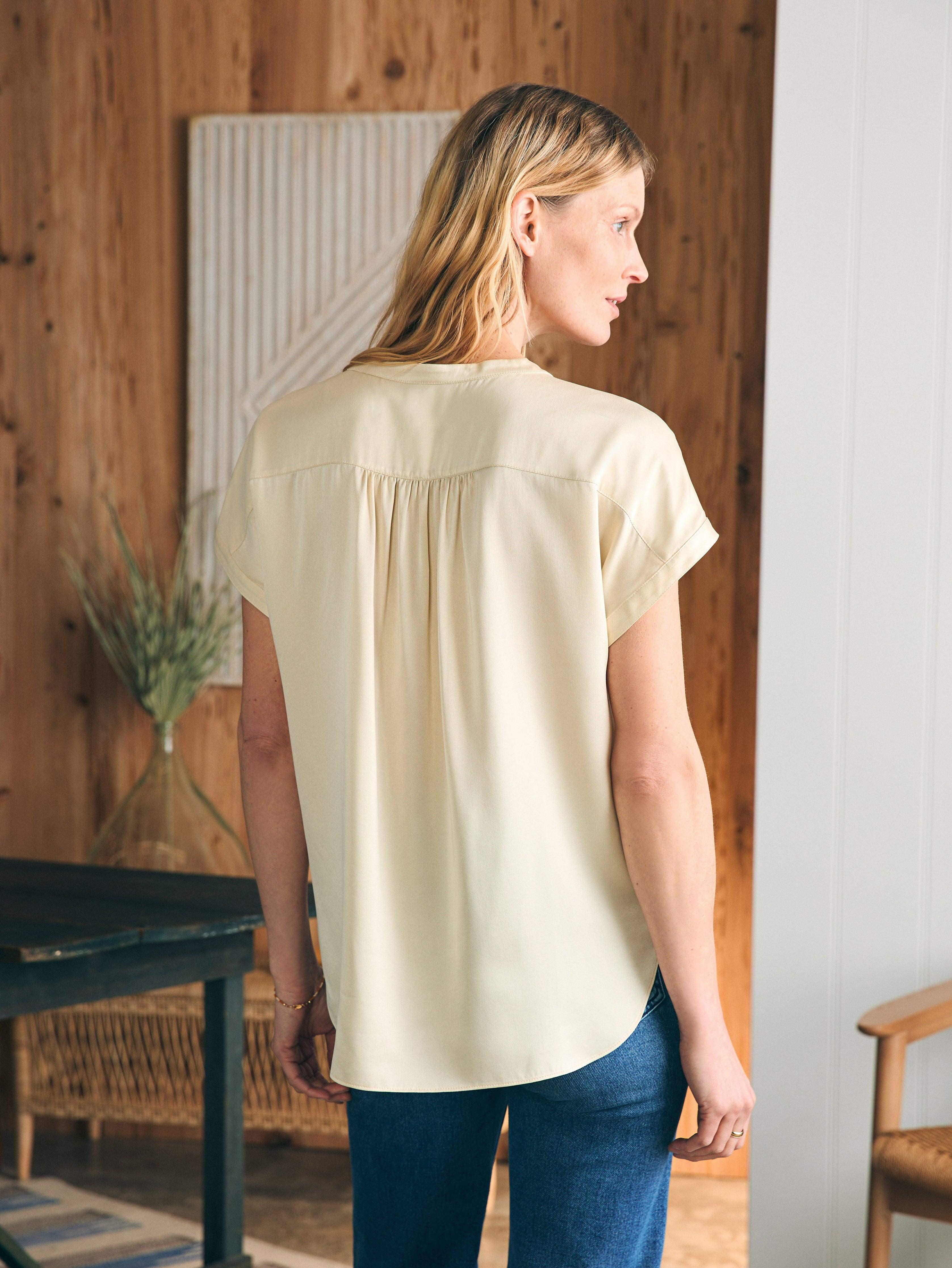 Sandwashed Silk Desmond Top - Pearled Ivory